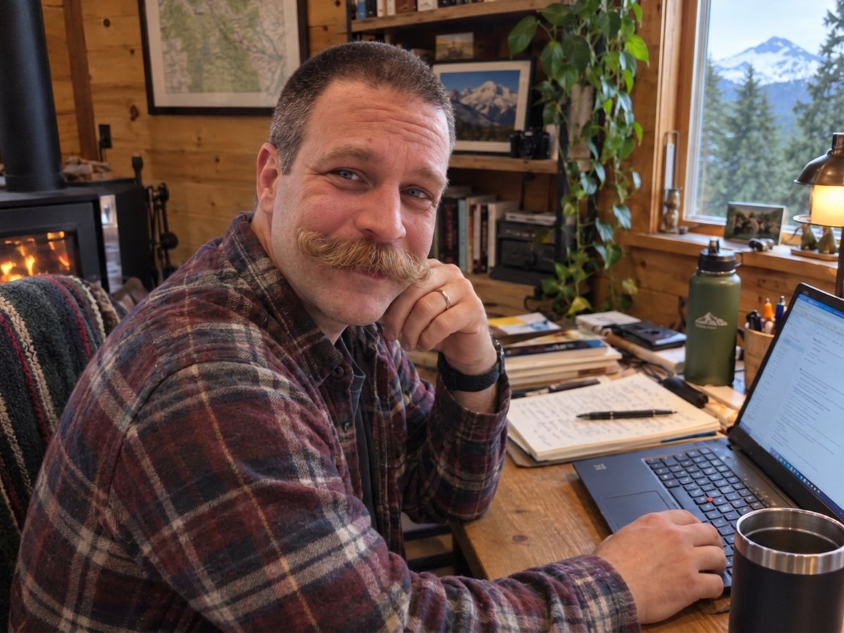 Joshua Hill at his desk
